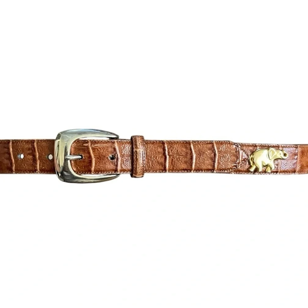 Vintage Brown Croc Embossed Leather Ladies Belt Size Large 80’s 90’s eclectic